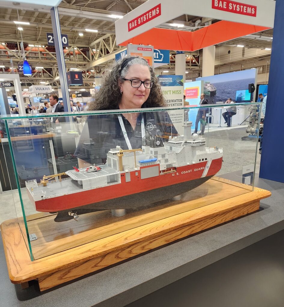 Krista Kemper looks at the model of a proposed US Coast Guard ice cutter